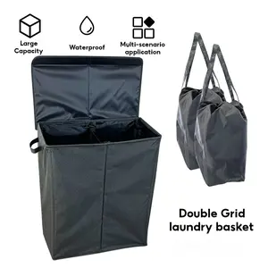 【Local Shipping】Double Laundry Hamper with Lid and Removable Bags, Large Divided Clothes Basket with Handles, Ideal for Bedroom, Bathroom, College Dorm, Laundry Sorting Organizer