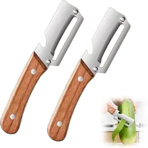 Humwam 2PCS 2 in 1 Multifunctional Kitchen Peeler, Stainless Steel Thickened Fruit Peeler with Wood Handle, Durable Vegetable Peeler for Peeling & Bottle Opener Use,Summervibes