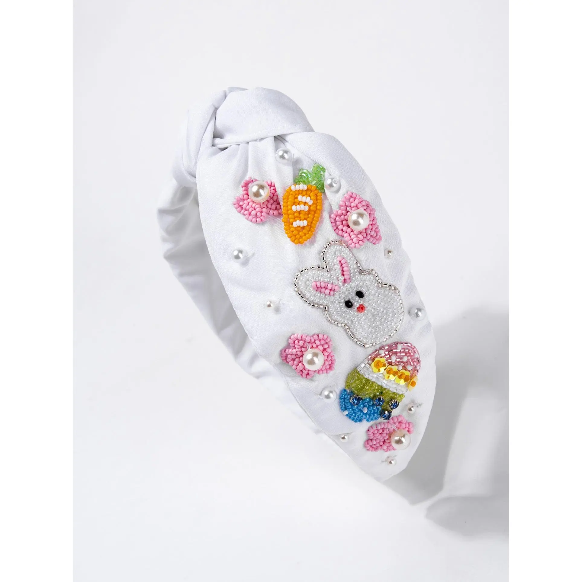 Harper Floral Easter Bunny Beaded Top Knotted Headband