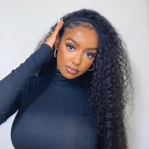 [Headband Wig No Glue] Kinky Curly Headband Wig Human Hair Brazilian Real Human Hair Half Wig No Glue Fast Install Full Machine Made Wig