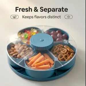 Cute Practical New Spin and Snack Serving Tray, Rotating Snack Holder, Divided Food Tray, Ideal for Parties and Gatherings