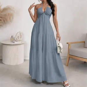 Women’s Summer Maxi Dress  Sleeveless Halter A-Line Dress | Casual Minimalist Outfit, Beach Vacation Dress, Flowy Elegant Look, Viral TikTok Fashion