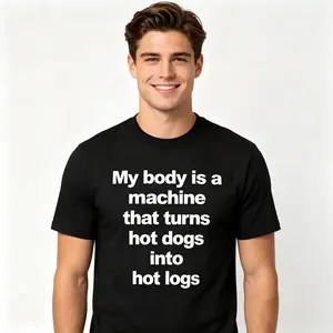 Unisex My Body Is A Machine Slogan T Shirt | 180g Slim Regular Fit & 230g Heavyweight Wash good Cotton Graphic Tees | Perfect Funny Boyfriend Birthday Gift Vintage Boxy Retro Charcoal Streetwear Tops Men Clothes Sh*tpost Apparel