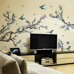 A set (30*90cm*2pcs) of plum blossom branch with falling flowers decorative wall stickers, Wall Decal, suitable for living room, bedroom, and home background decoration, Floral Pattern Sticker, MS7258-YC