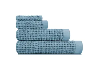 Bamboo Denim Waffle Towel Complete Pack - Lightweight Bath Sheet and Hand Towel for Home Bathroom Supplies