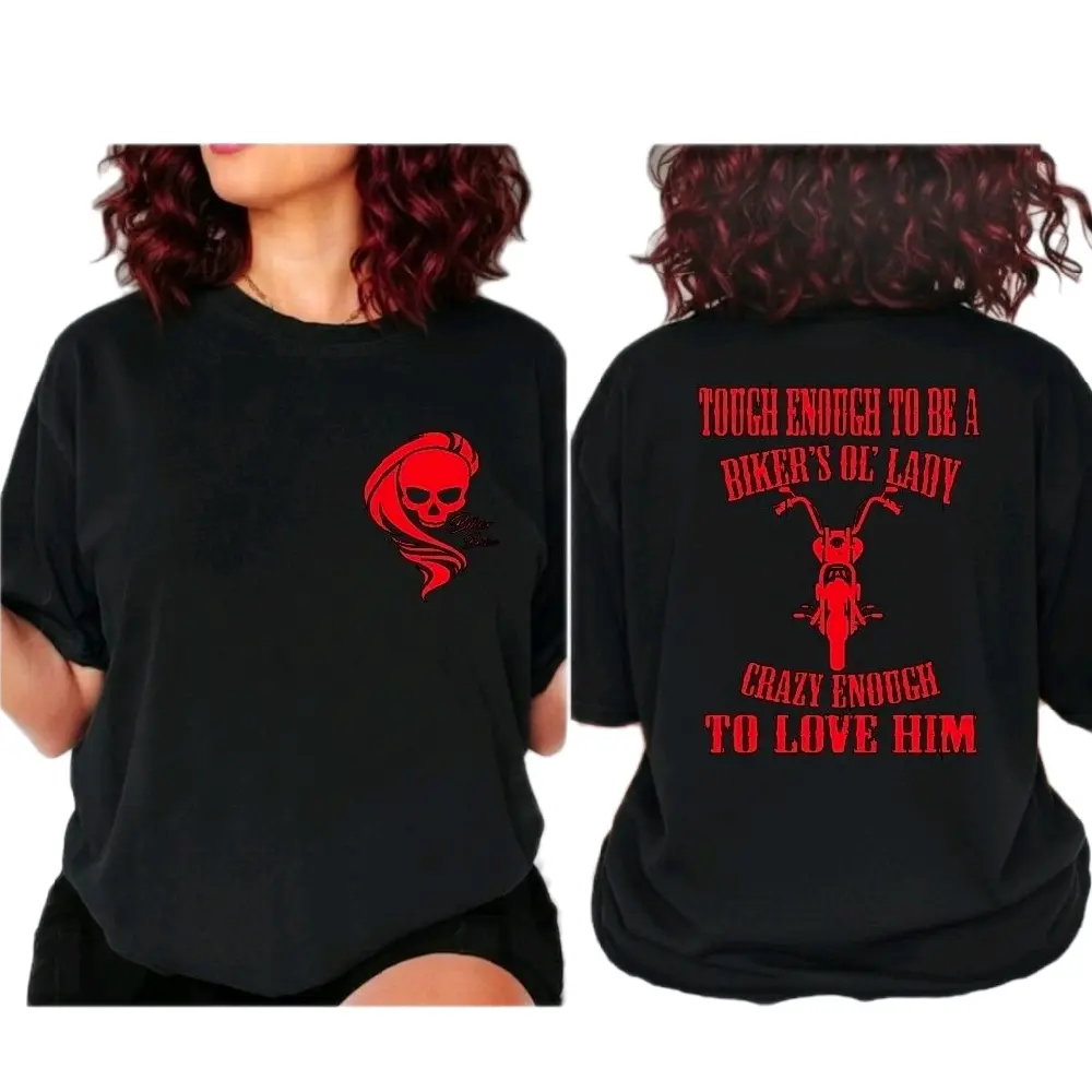 biker shirt tough enough to be a bikers ol lady humor cute popular motorcycle riding rider skull black and red