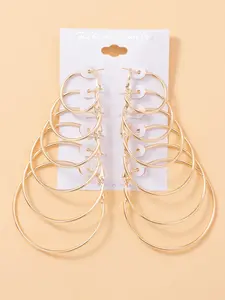 6 Pairs Round Shaped Multiple Size Hoop Earrings, 2024 New Stylish Earrings for Women, Daily Wear Ear Piercing Jewelry, Classic Fashion Accessories for Daily Wear