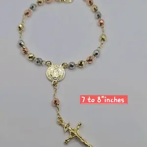 SAINT BENEDICT bracelet Beautiful rosarie style three colors Gold-plated 7 to 8 inches