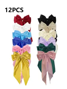 Solid Color Bow Decor Hair Clip, Super Cute Clips, Casual Versatile Tiered Layered Long Tail Hair Accessories for Women & Girls, Minimalist Headwear Suitable for Thick Hair, Hair Clip Set