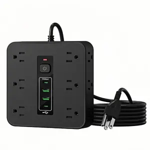 16-in-1 power board with switch and surge protection, wall-mounted and extension cord models, including 12 AC sockets, 2 tye-c interfaces, 2 USB interfaces, 6.2ft extension cord, suitable for office, home and travel, US standard plug