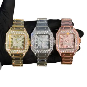 Men's Watch Square Analog Fully Iced Bezel & Metal Band Luxury Hip Hop Style
