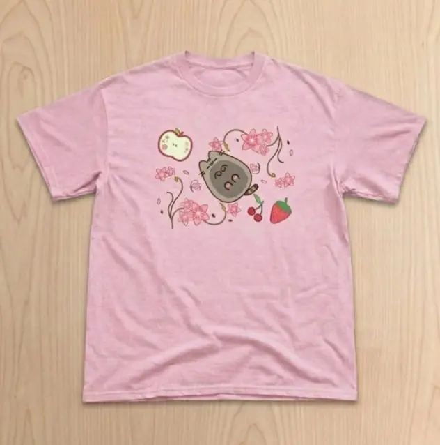 Youth & Adult Pusheen Pink Cat T-Shirt, Cute Cherry Blossom Fruit Graphic Tee, Sanrio Little Twin Stars T-Shirt