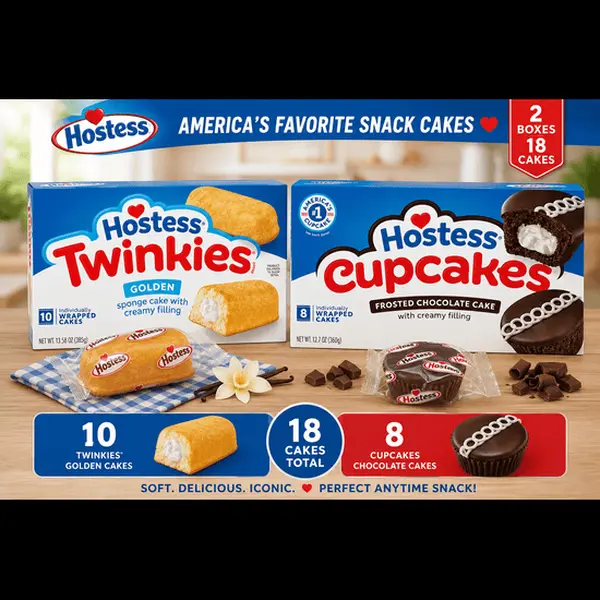 Golden Vanilla & Chocolate Creme Snack Cakes Variety Pack, Twinkie-Style Sponge Cakes & Frosted Chocolate Creme Cakes, 18 Individually Wrapped Cakes (2 Boxes)
