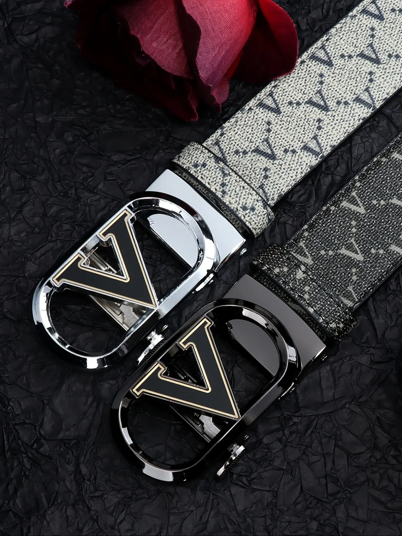 New Automatic Buckle Leather Belt, Business Fashion Belt, Business Casual Belt, High-End V Letter Business Men's Suit Waistband, Trendy Young People's Belt, Premium Belts, Valentine's Day Gift
