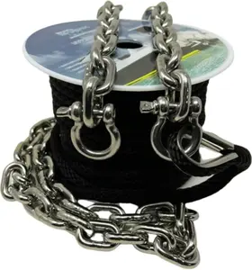 SandShark 50ft x 1/4in Solid Braid Anchor Line, 4ft Stainless Steel Anchor Chain, All in One line and Chain Bundle, Works with All Anchors and Boats.