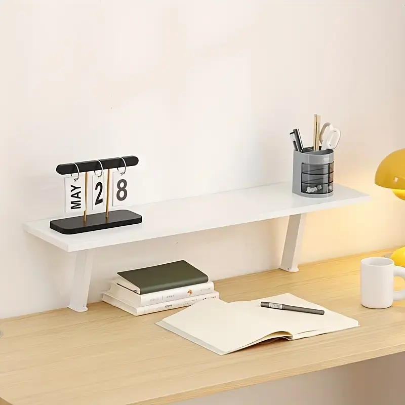 1 Wooden Rectangular Floating Desktop Shelf - 60Cm*20Cm No-Drill Desk Extension Tray, Durable Storage Organization Solution, Sturdy Home Office Shelves for Storage with Simple Design