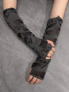 1pair Women's Distressed Long Fingerless Gloves For Everyday And Party Use Halloween