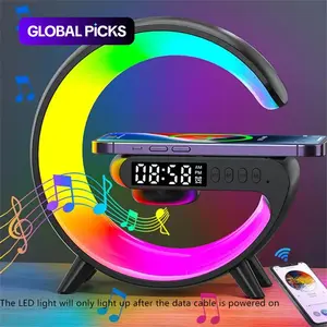 RGB Night Light Lamp Wireless Speaker, Multifunctional Desktop Speaker with Alarm Clock and Wireless Charging Station Pad for iPhone, Samsung, Xiaomi, Huawei