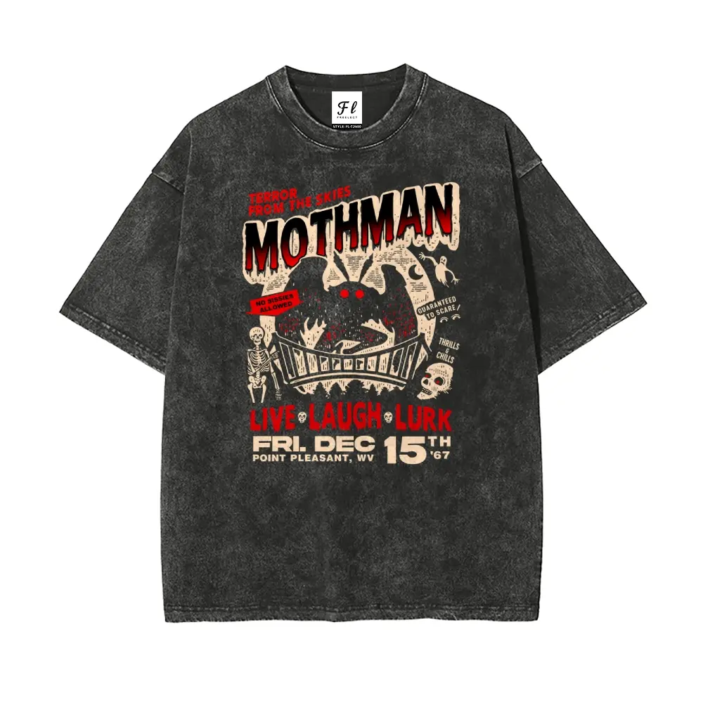 Men's Vintage Mothman Graphic Tops, Silky Soft 100% Cotton Streetwear T-Shirt, Pre-Shrunk Garment, Pairs with Joggers & Cardigans, Shortsleeve, Natural, Classic