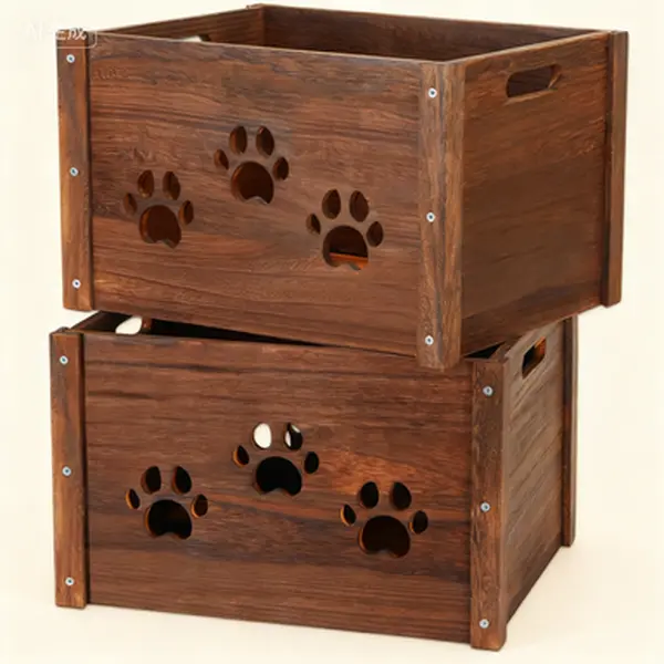 Large Rustic Wood Crate Box, Farmhouse Handmade Storage with Handles, Hollow Claw Wooden Crates for Display & Organization, Reusable Decorative Wood Box, Vintage Style Wooden Crate for Shelves
