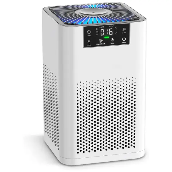 Small HEPA Air Purifier – Air Cleaner for Home, Bedroom & Office, Removes Pet Hair & Odors, 360° Airflow, 22dB Sleep Mode, Real-Time PM2.5 Display, Aromatherapy, White