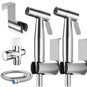 Handheld Bidet Sprayer Kit with Toilet Bidet Attachment, Adjustable Water Pressure, Brushed Nickel Stainless Steel Faucet, Hose, Fits US Standard 7/8" Toilet & 1/2" Valve Thread (for Feminine & Baby Wash)