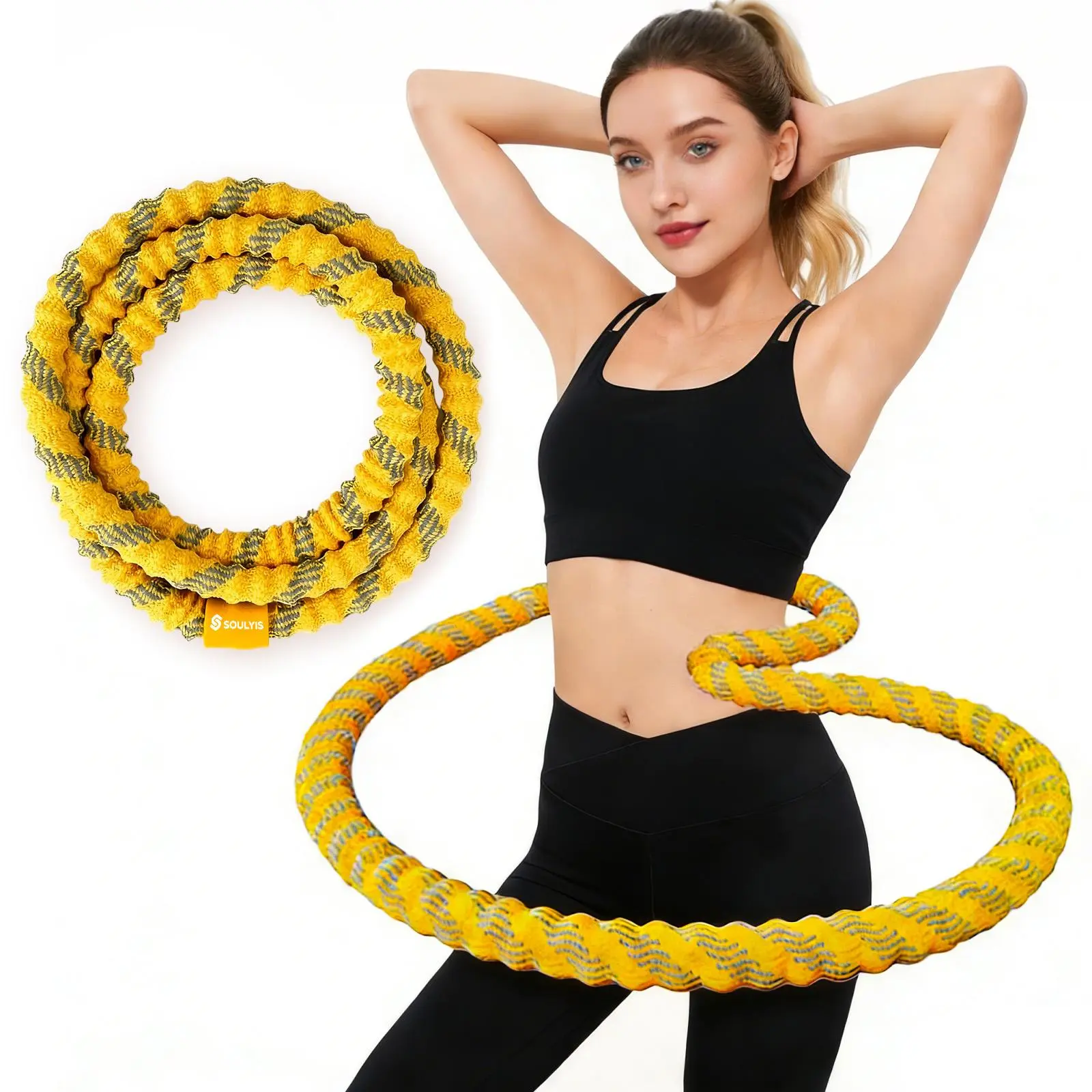 Soulyis Spring-Loaded Weighted Hula Hoop Portable Silent Anti-Pinch Design for Core Muscle Training Compact Size Easy to Carry