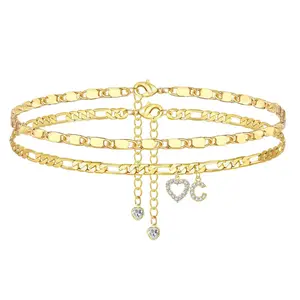 Soocosisx Popular 26-Letter Anklet, Small Heart-Shaped Layered Anklet Jewelry, DDJL0009 Girls' Holiday Party Gift, 14K Gold-Plated