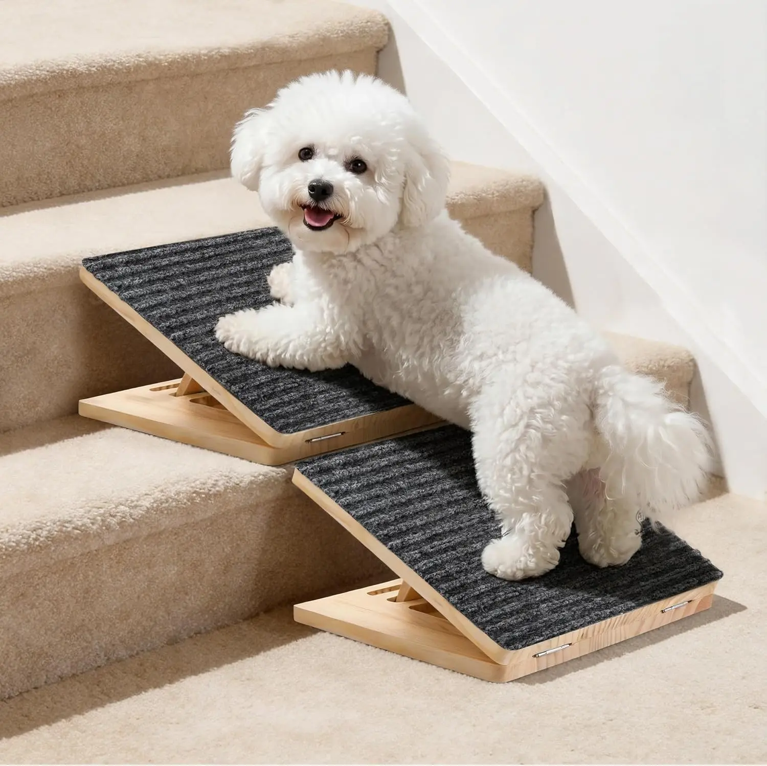 Upgraded Dog Ramps for Stairs 4 Pack, Adjustable Stair ramp for Dogs,Portable Dog Stairs with Mat for Small Dogs and Cats, Non-Slip Pet Steps for Elderly or Injured Pets