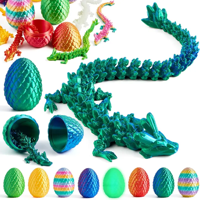 1pcs/4Pcs / 8Pcs 3D Printed Dragon Eggs with Laser Color Dragon, Articulated Toys, Easter Fidget Toy Basket Stuffers for Kids Party Favors, Easter Egg Hunt, Classroom Prize Supplies