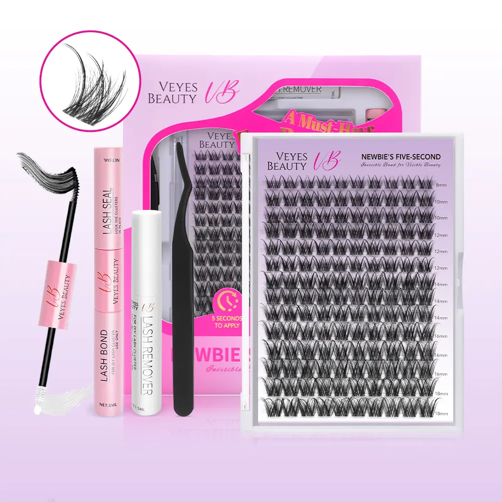 VEYESBEAUTY Mermaid Lash Clusters Newbie's Five-Second Easy Apply Individual Lashes with Invisible Lash Band, Mixed Length Wispy Spiky Cluster Lashes for Beginners Natural Glam Look