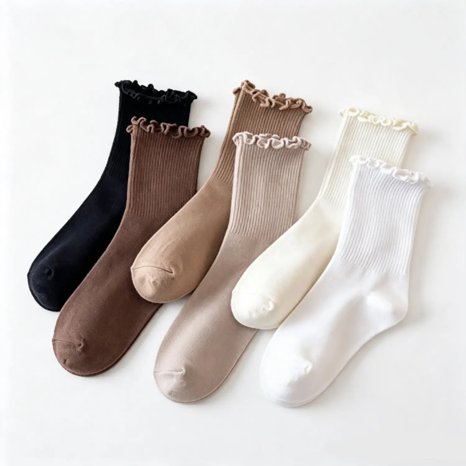 Women's 6-Pair Casual Ruffle Crew Socks - Cute Frilly Mid-Calf Ankle Socks, Soft Blended Breathable Fabric, Snug Stretch Fit, Elastic Cuff, Seamless Toe, All-Season Wear, Home & Outfit Match (Home Improvement, Wallpaper & Wall Trim Building Supplies)