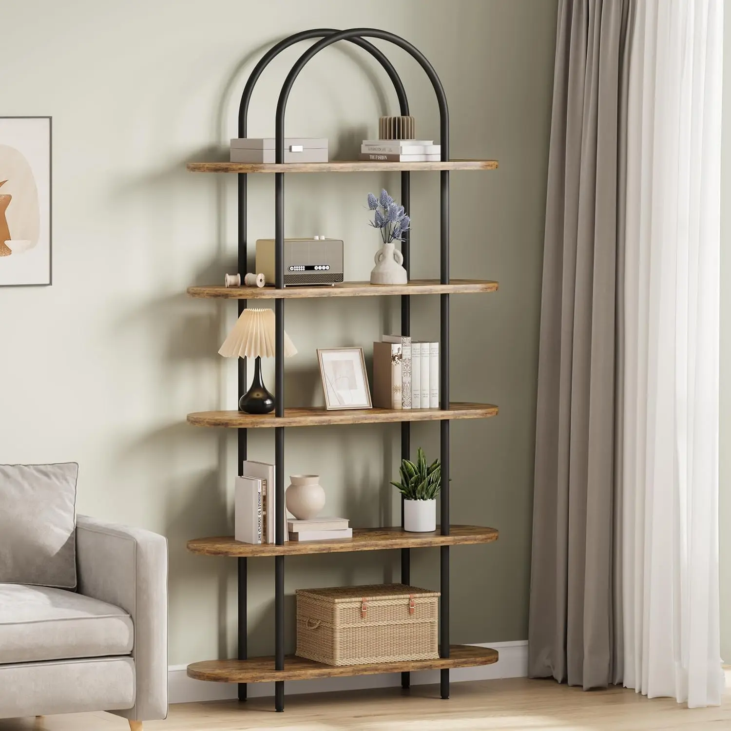 Gaomon 71-in Tall Minimalist Metal 5-Tier Collapsible Portable Freestanding Bookshelf, Quick-Setup Storage Organizer Display Rack for Home Office Organization Solution, 71-Inch Tall