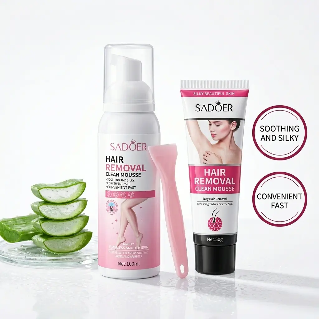 Bikini Painless Hair Removal - SADOER 2-in-1 Summer Hair Removal Kit - 5-minute mousse and smooth cream to say goodbye to strawberry legs and razor burns, easily dissolves stubborn hair roots up to 1.5 mm long, aloe vera formula - unisex (100 ml + 50 g)