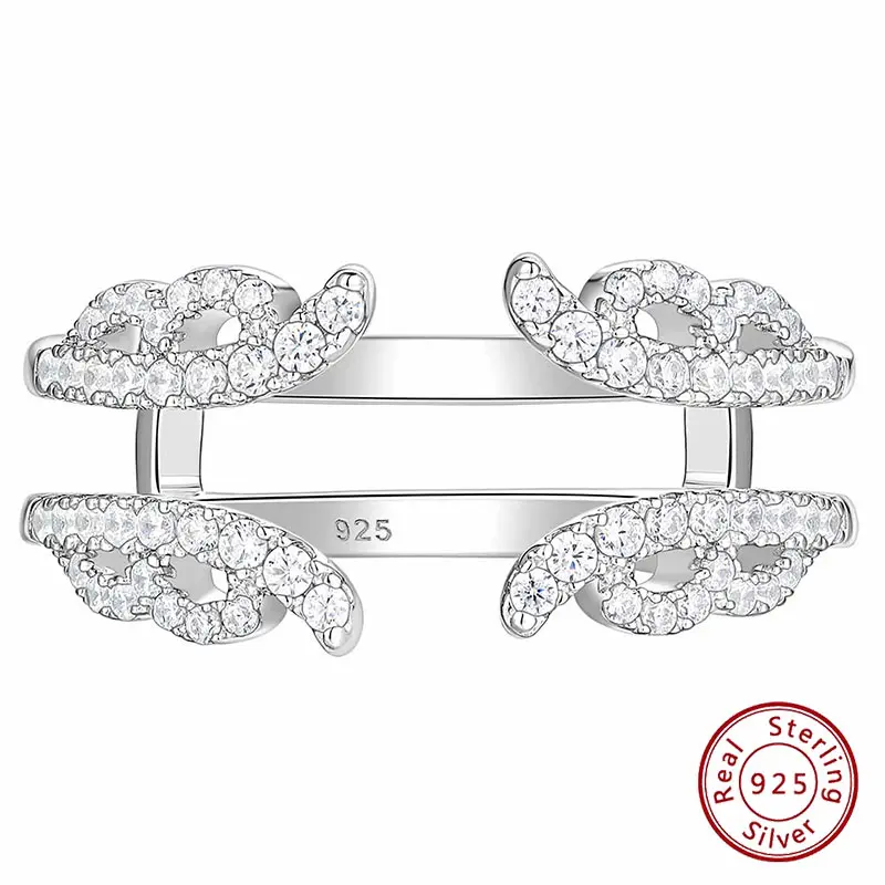 Women's 925 Sterling Silver Prong Set Round Ring Enhancer Guard Wrap, AAAAA Grade Cubic Zircon Vintage Band, Sizes 5-10, Model BR1784_BAND (Ideal for Anniversary, Birthday), Engagement Wedding Bands, Couple Gift