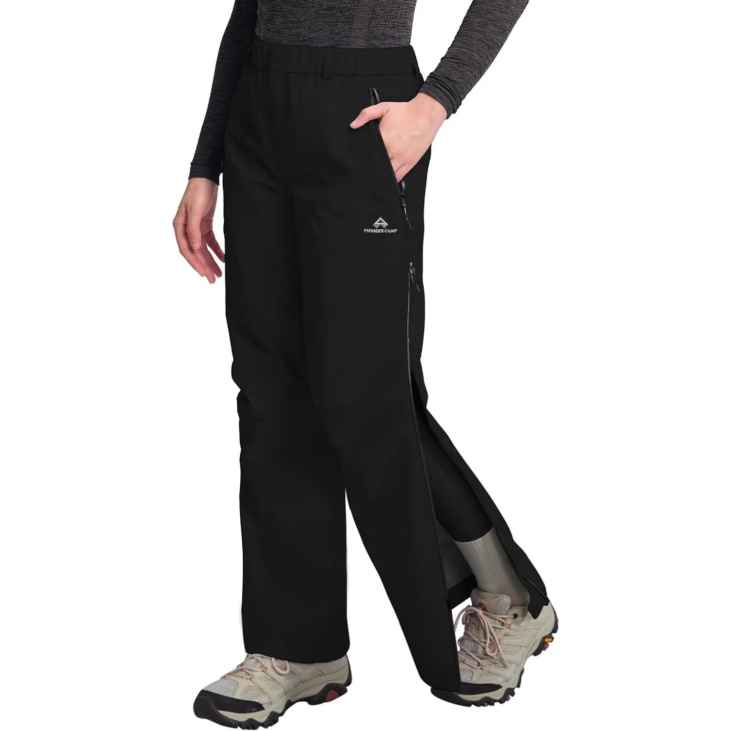 Pioneer Camp Women's Rain Pants 3-Layer Hardshell 20000mm Waterproof Hiking Pants Breathable Side Zip Outdoor Ski Snow