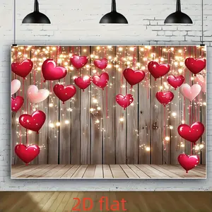 1PC,2D Flat Valentine's Day Heart Balloon Wooden Board Backdrop, Romantic Proposal Confession Photo Background, Party Decoration Photography Backdrop, Wedding Anniversary Theme Shooting Background