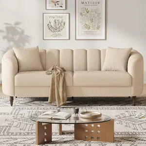 82 Inch Loveseat Sofa, Modern Couch and Sofa, Curved Petal Design Furniture, Sturdy and Easy Installation, Small Sofa for Living Room Bedroom Office and Apartment, Terry Fleece Fabric Apricot