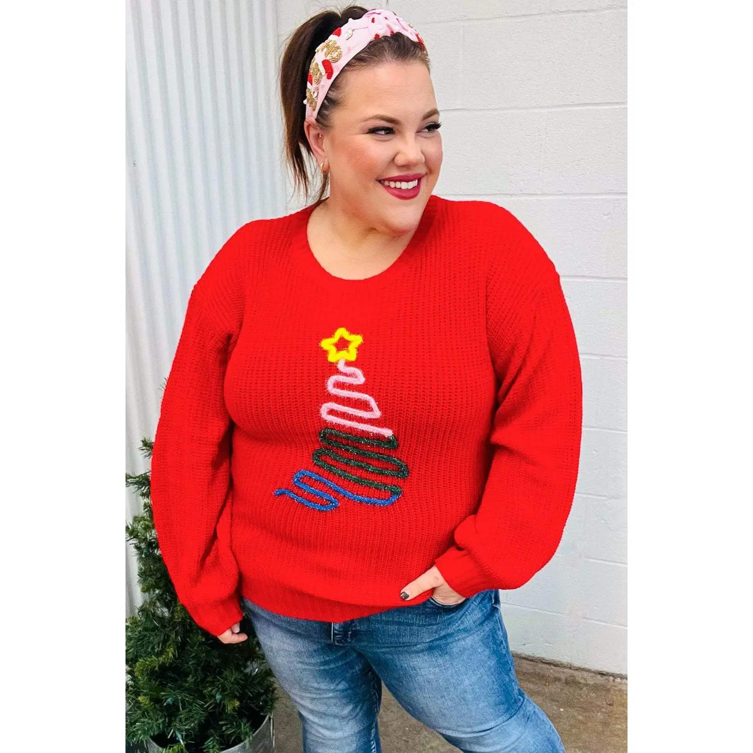 All I Want Red Christmas Tree Lurex Embroidery Sweater