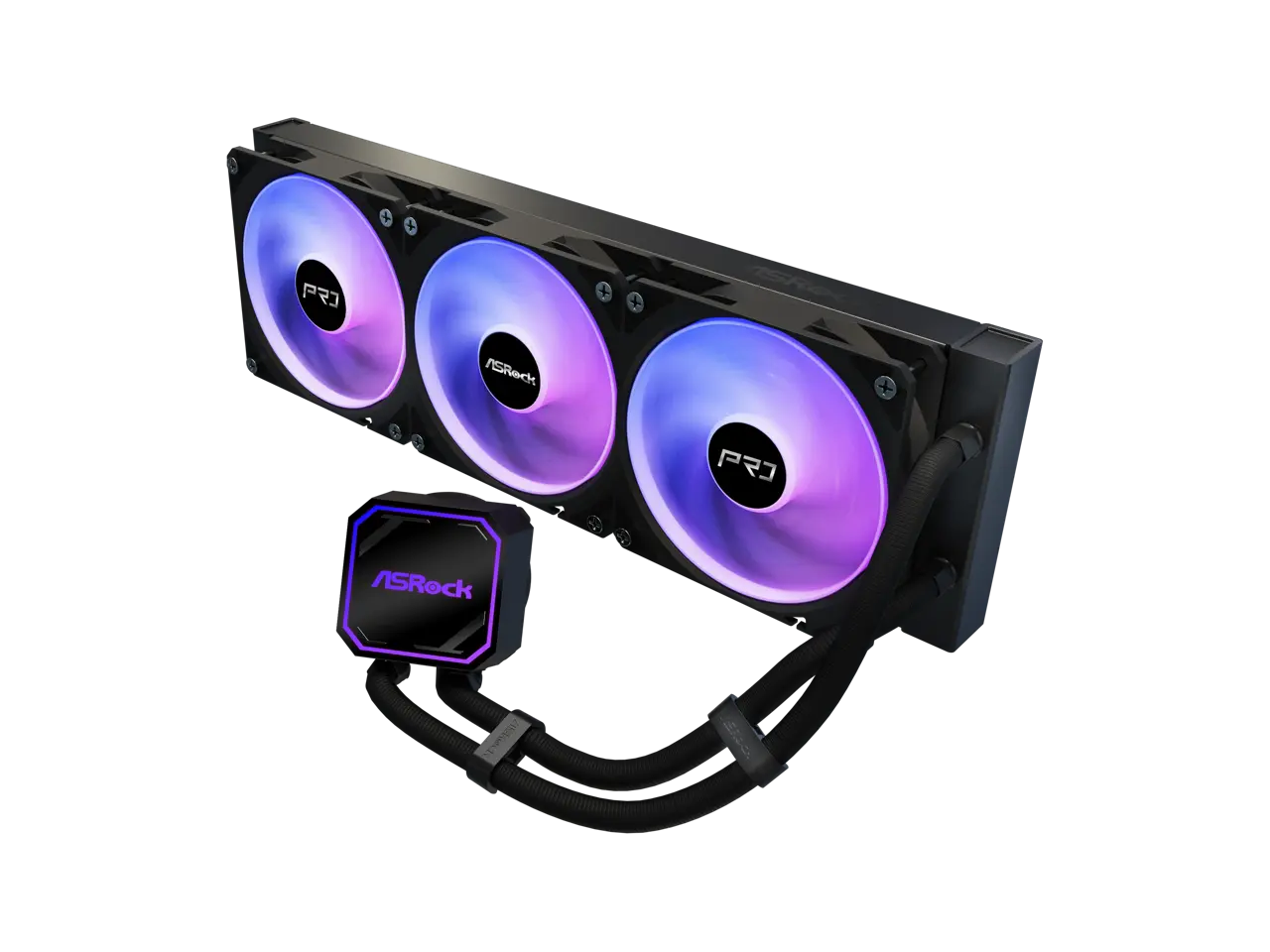ASRock AIO PRO 360 ARGB 27mm radiator, ARGB waterblock, ARGB Hub-lighting fan, black version