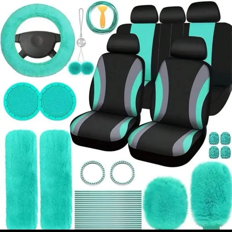 Car Interior Decorative Accessories, Car Seat Decoration Accessories, Universal Plush Steering Wheel Protective Cover Kit, Car Interior Seat Set, Automotive Accessories, Teen Girl Gifts, Decorative