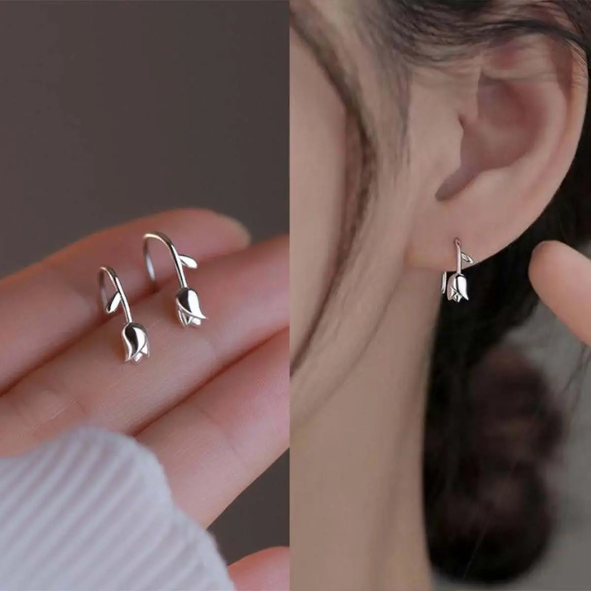 Mini cute tulip flower earrings simple niche fashion gift for girlfriend