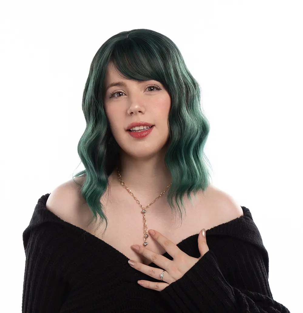 14-Inch Mermaid Dark Green Wavy Synthetic Wig | 【Heat Resistant】【Cap Included】 | 41FSGB