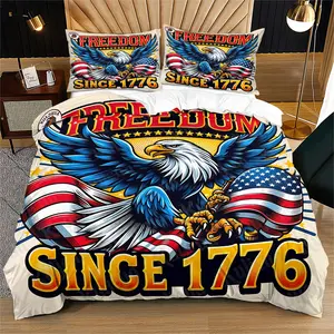 Freedom Since 1776 Duvet Cover Set, 2/3 Pcs Usa Themed Bedding, Wrinkle-Resistant with Hidden Zipper, Eagle & Flag Print, Bedroom Decor