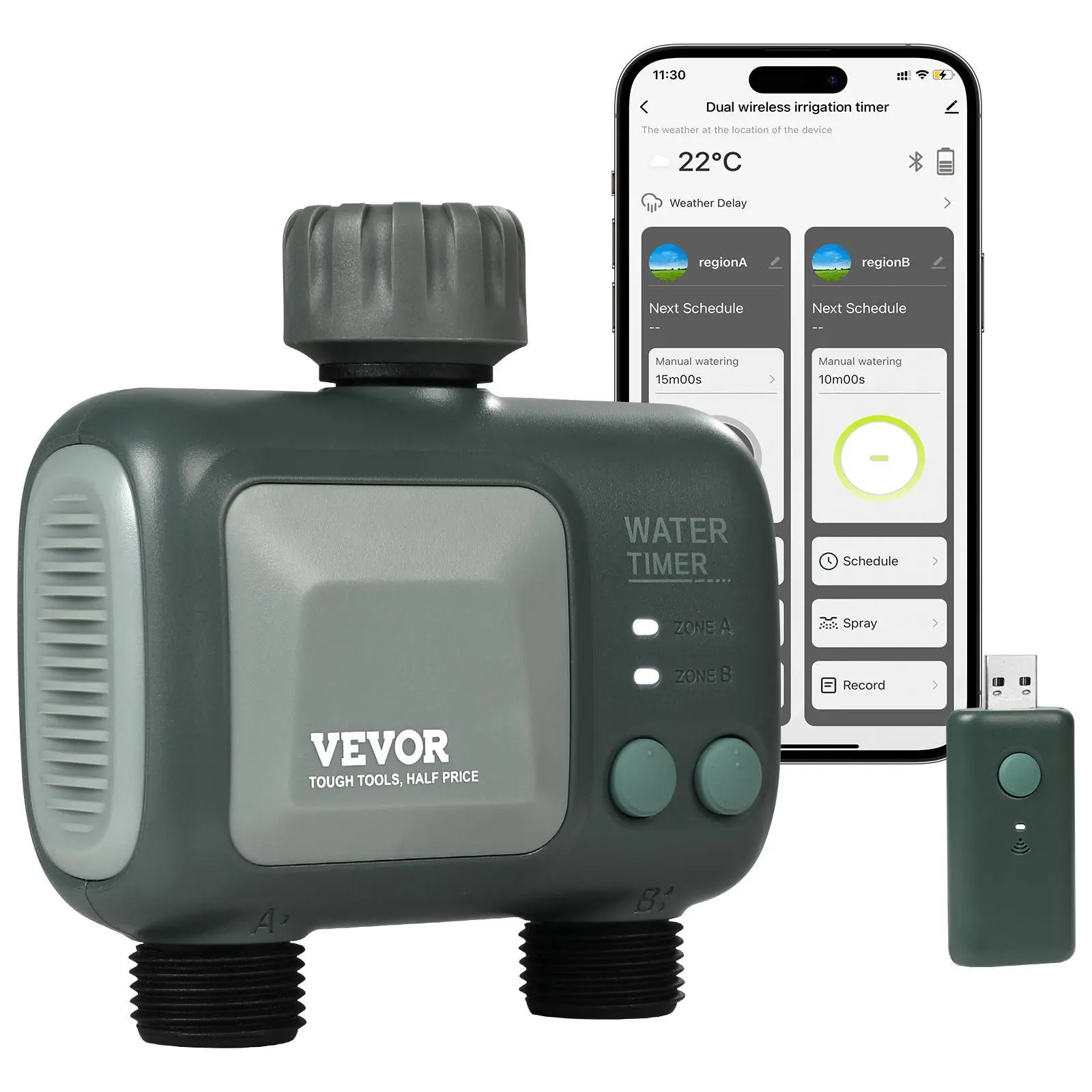【SummerFinds】VEVOR WiFi Sprinkler Timer, 2-Outlet Smart Hose Faucet Water Timer with Brass Inlet, 2.4Ghz WiFi/Bluetooth APP Control, Alexa & Google Assistant Voice Control, IPX6 Rated for Yard Watering, 5 Watering Plans & Rain Delay for Gardening Users, O