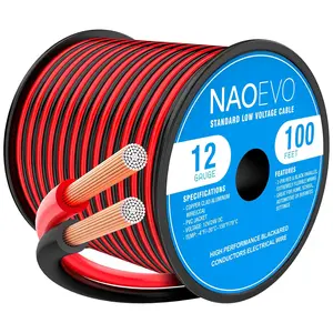 12 Gauge Wire 100FT, 2 Conductors Electrical Wire Red Black Cable, Flexible/Low Voltage/Pvc 12 AWG Copper Clad Aluminum Extension Cord, 12V/24V DC
