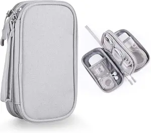 Electronics Accessories Organizer Pouch Bag, Designed for Power Adapter/Charger/Cables/Mouse, for Travel (Light Grey)