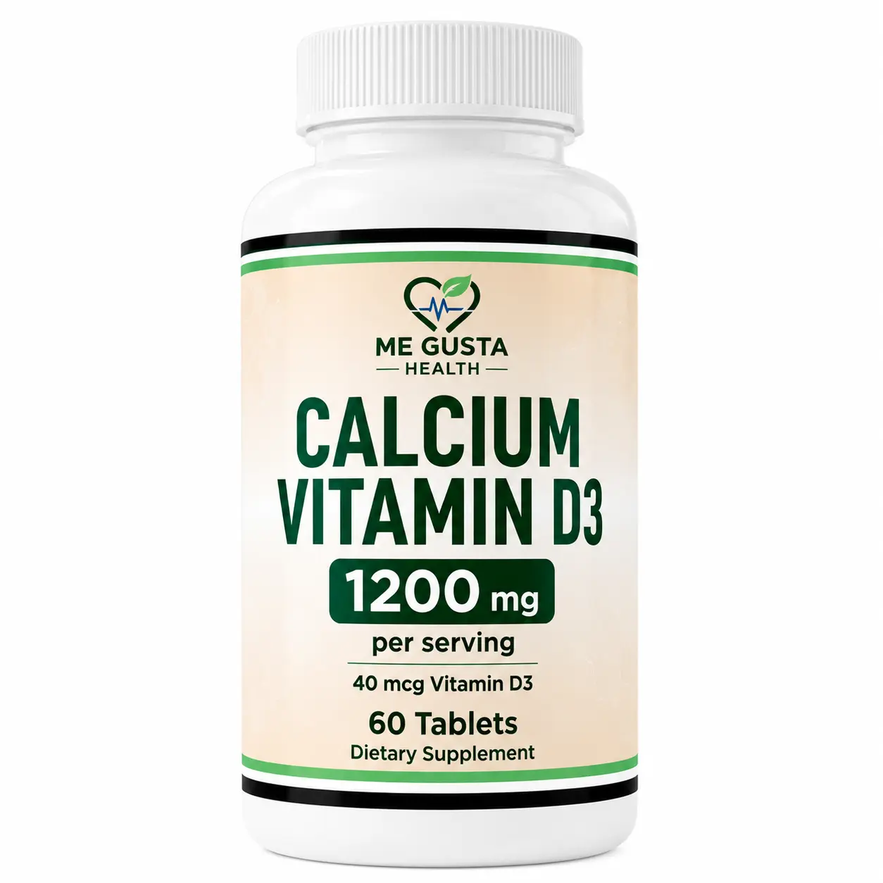 Calcium 1200mg with Vitamin D3 40mcg | Bone & Muscle Support Supplement | 60 Tablets | 30 Servings | Daily Calcium Formula for Women & Men | Me Gusta Health