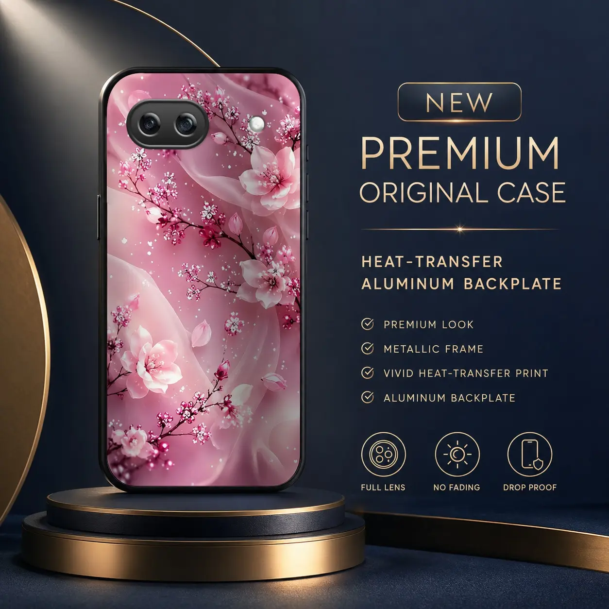 Compatible with Google Pixel 8a Case, Cherry Blossom Sparking Heat Transfer Print Phone Cover, Shockproof Protective Case HNN-03316-8a