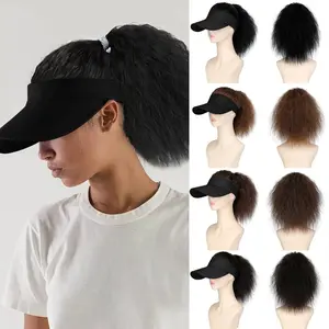 Female Synthetic Full Machine Wig - Women's European-American Style Hooded Cap Wig with Unique Ponytail Wavy Curls